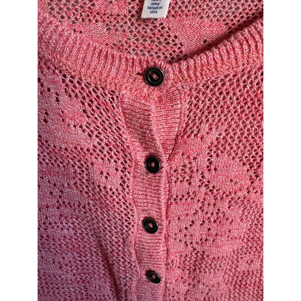 Aeropostale Crochet Henley Top L Sheer Pink Floral Knit Boho Cottagecore Y2K Vtg - Picture 6 of 12